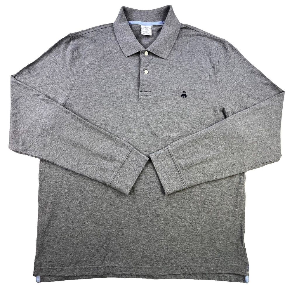 Brooks Brothers Performance Polo Shirt Mens XXL Gray Long Sleeve Cotton Preppy
